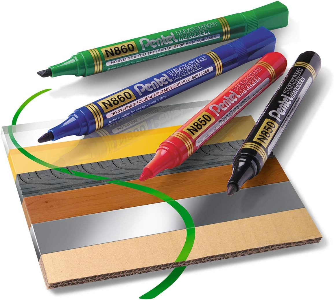 Pentel N850 Permanent Marker, Bullet Point, Red Ink, 1 Pack of 12 Markers
