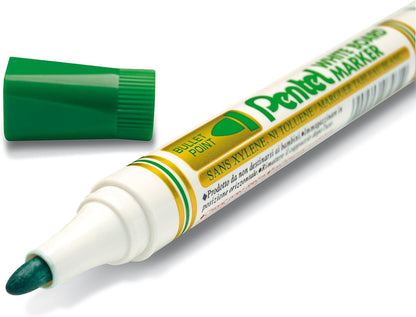 Pentel Bullet Point White Board Marker, Green Ink (Pack of 12