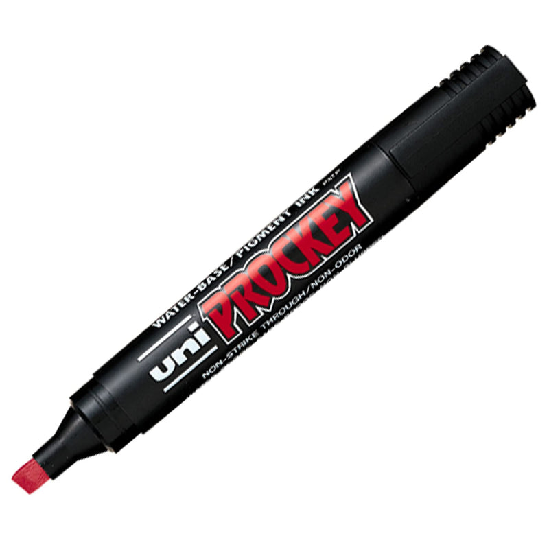 12 x Uni PROCKEY Marker Pens Red Chisel-Tip Bold Line PM-126