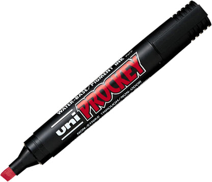 12 x Uni PROCKEY Marker Pens Red Chisel-Tip Bold Line PM-126