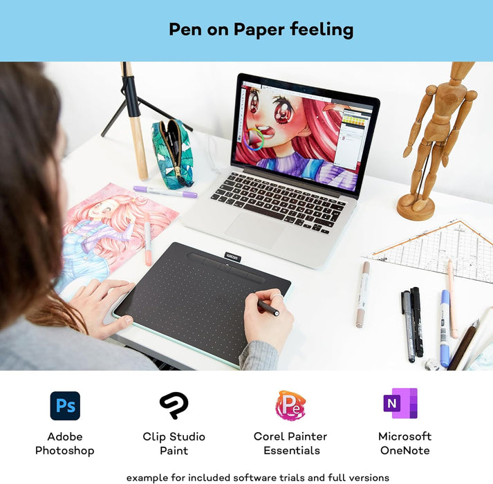 Wacom Intuos M Pistachio-green with Bluetooth – Drawing Tablet with Pen, Stylus Battery-free & Pressure-sensitive, Compatible with Windows & Mac, Perfect Tablet for Drawing, Graphics or Remote Working