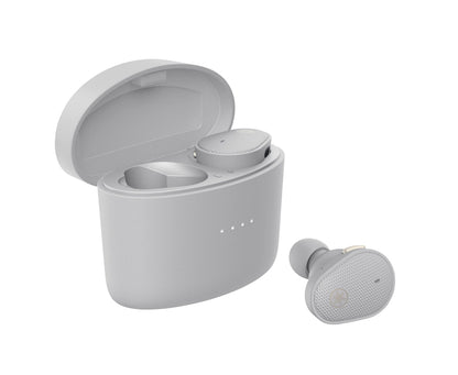 Yamaha TW-E5B True Wireless Bluetooth Earbuds in Charging Case with True Sound, aptX Adaptive, Game Mode, Ambient Sound, Listening Care and Built-In Microphone, in Grey