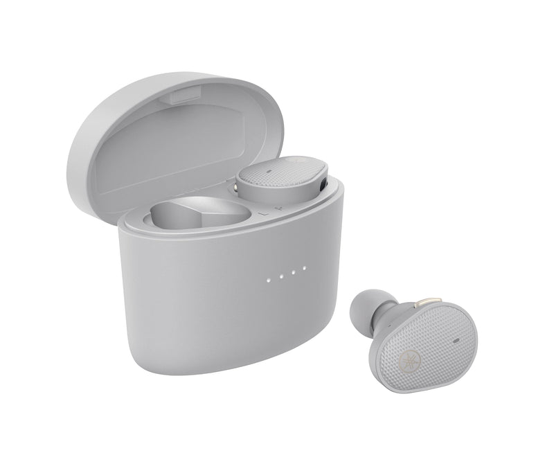 Yamaha TW-E5B True Wireless Bluetooth Earbuds in Charging Case with True Sound, aptX Adaptive, Game Mode, Ambient Sound, Listening Care and Built-In Microphone, in Grey