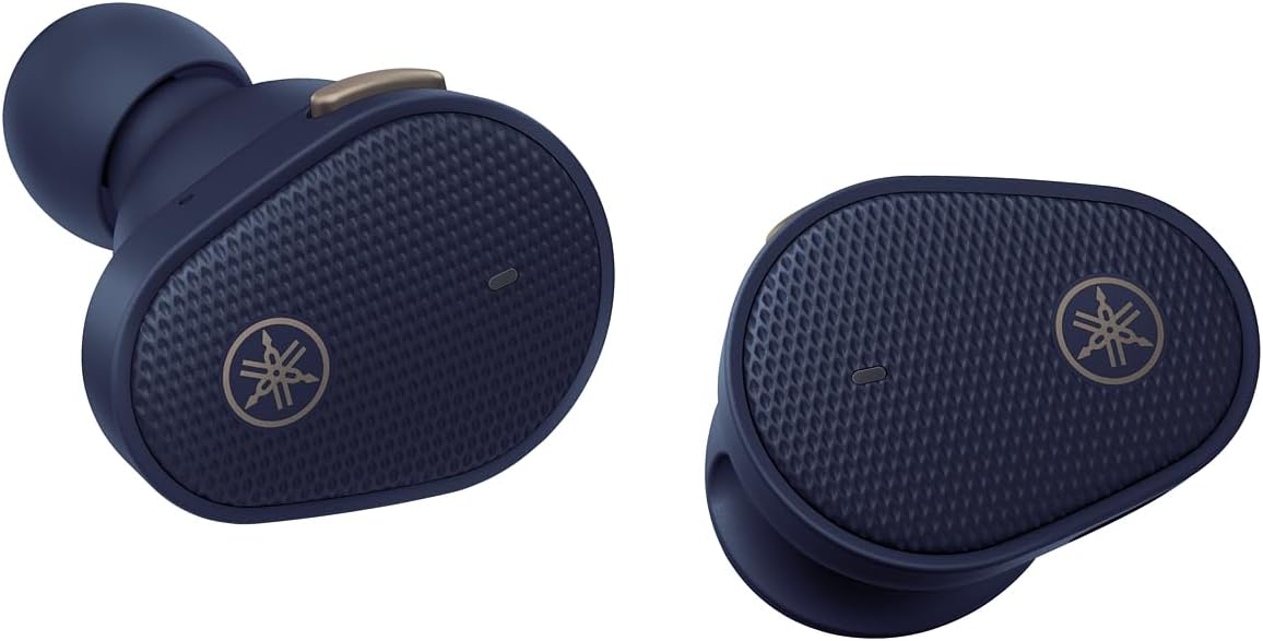 Yamaha TW-E5B True Wireless Bluetooth Earbuds in Charging Case with True Sound, aptX Adaptive, Game Mode, Ambient Sound, Listening Care and Built-In Microphone, in Blue
