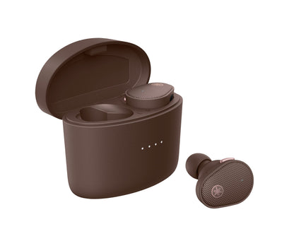 Yamaha TW-E5B True Wireless Bluetooth Earbuds in Charging Case with True Sound, aptX Adaptive, Game Mode, Ambient Sound, Listening Care and Built-In Microphone, in Brown