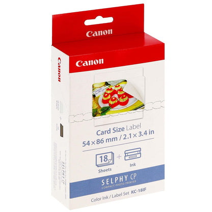 Paper for Canon SELPHY CP1500 - KC-18IF Genuine Canon Ink + Sticker Paper Set (54 x 86mm) 18 Sheets, also compatible with CP1300, CP1200