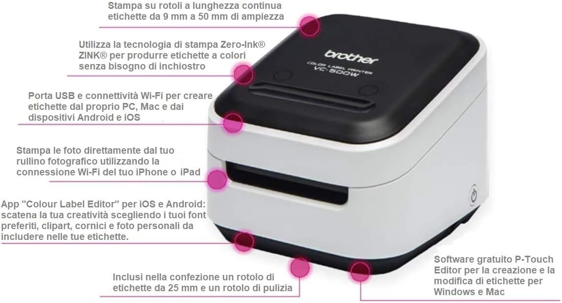 Brother VC-500W Farb-Etikettendrucker (für individuelle Layouts oder Fotos, für 9, 12, 19, 25 und 50 mm breite CZ-Etikettenrollen