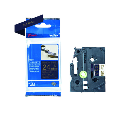 Brother TZe-RN54 Labelling Tape Cassette, Gold on Navy Blue, 24mm (W) x 4M (L), Ribbon Tape, Brother Genuine Supplies Gold on Navy Blue 24 mm