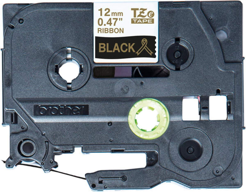 Brother TZe-R334 Labelling Tape Cassette, Gold on Black, 12mm (W) x 4M (L), Ribbon Tape, Brother Genuine Supplies