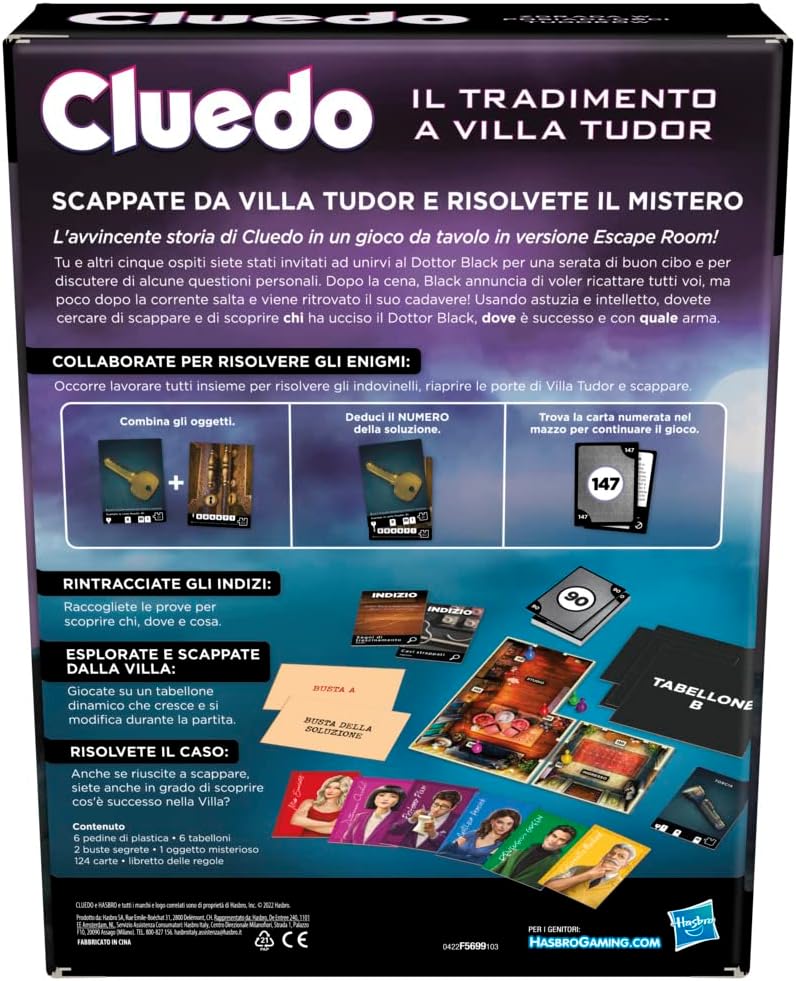 Hasbro Gaming, Gioco da Tavolo, 10+ anni, Contiene: 6 pedine di plastica, 6 tabelloni, 2 buste segrete, 1 oggetto misterioso, 124 carte e foglio di istruzioni