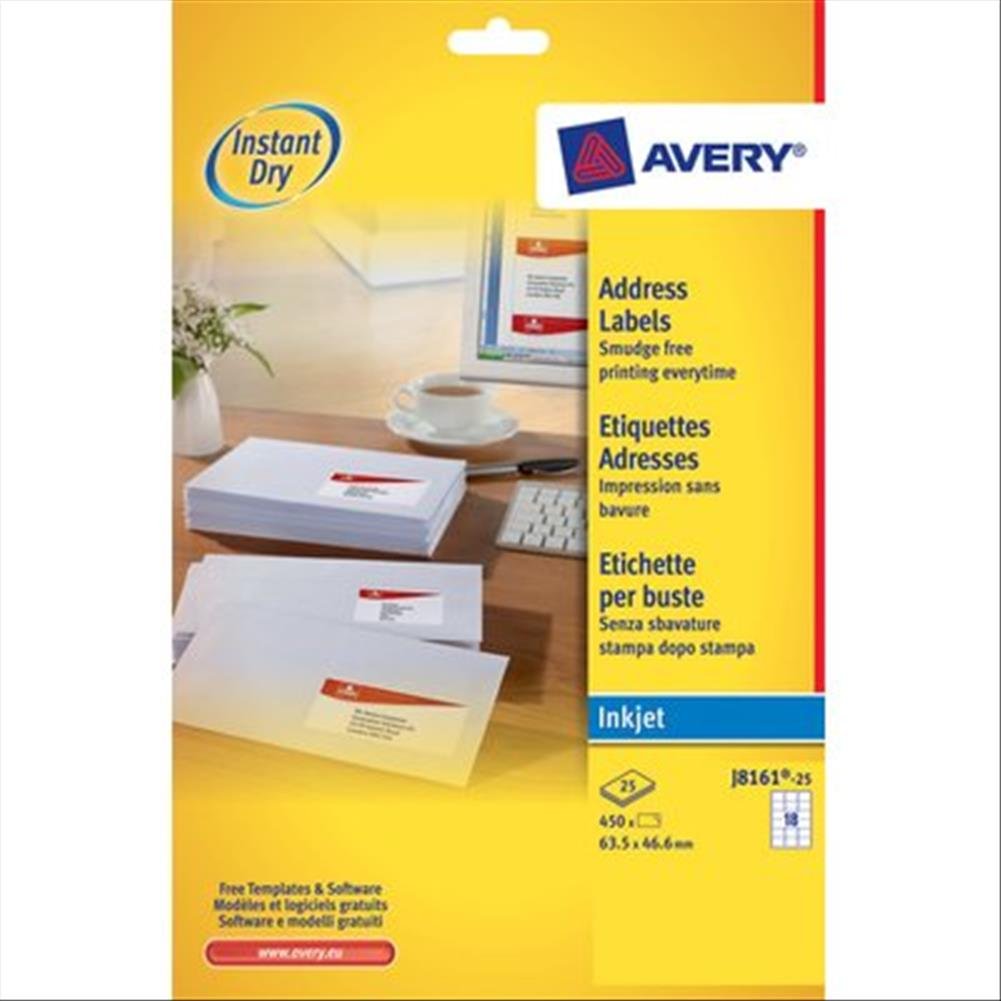 Avery J8161-25 addressing label - addressing labels (White, Inkjet, 63.5 x 46.6 mm)