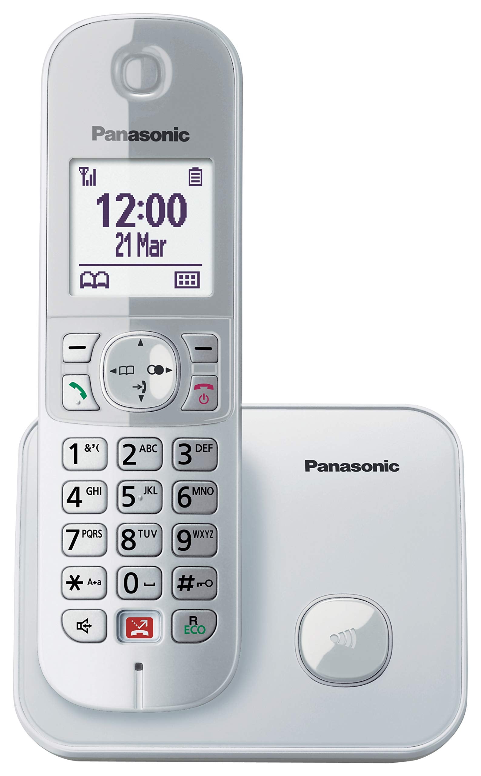 Panasonic KX-TG6851JTS Telefono Cordless Digitale, Unità Base e Ricevitore Singolo, ID Chiamante, Blocco Chiamate Indesiderate, Suoneria Categoria, Display LCD, Tastiera Illuminata, Argentato