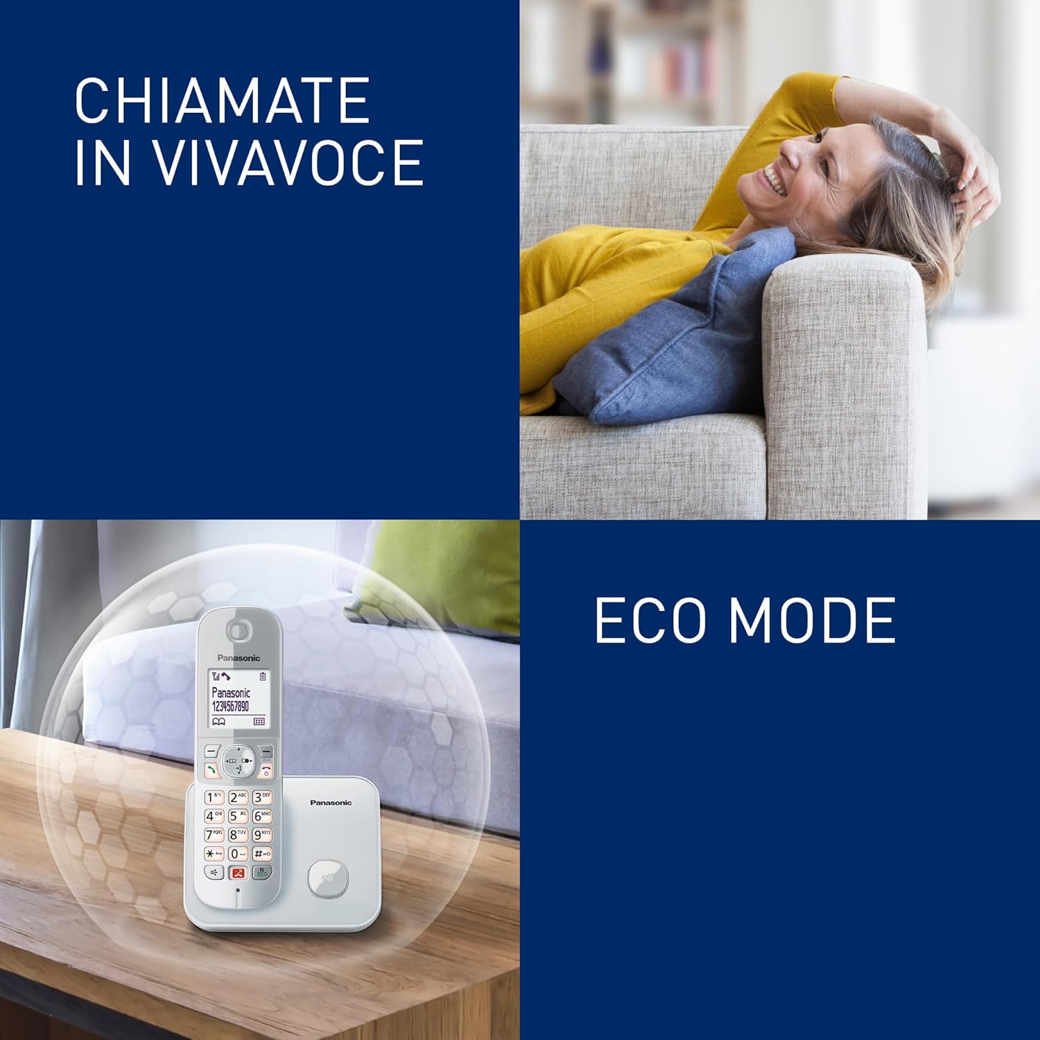Panasonic KX-TG6851JTS Telefono Cordless Digitale, Unità Base e Ricevitore Singolo, ID Chiamante, Blocco Chiamate Indesiderate, Suoneria Categoria, Display LCD, Tastiera Illuminata, Argentato