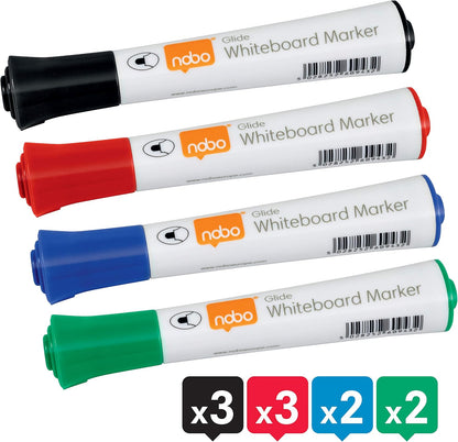 Nobo Glide Drywipe Whiteboard Pens, 2 mm Bullet Tip, Pack of 10, 1915268, Coloured