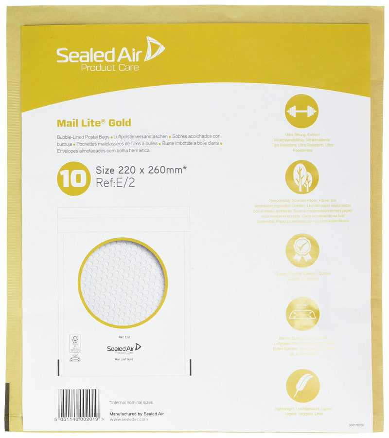 Sealed Air 146780 Busta Imbottita a Bolle d'Aria, Pacco da 10