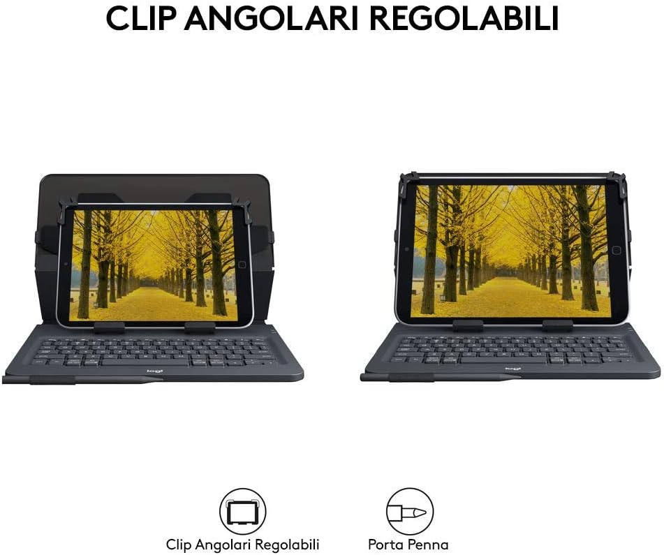 Logitech Universal Folio cover iPad o Tablet Con Tastiera Bluetooth Wireless, Apple, ‎Android, Windows da 9-10 pollici, Facile Configurazione, Durata Batteria 2 anni,Layout ‎Italiano QWERTY - Nero