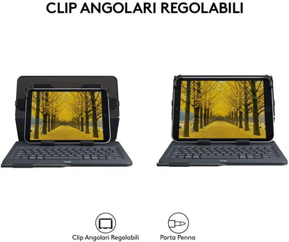 Logitech Universal Folio cover iPad o Tablet Con Tastiera Bluetooth Wireless, Apple, ‎Android, Windows da 9-10 pollici, Facile Configurazione, Durata Batteria 2 anni,Layout ‎Italiano QWERTY - Nero