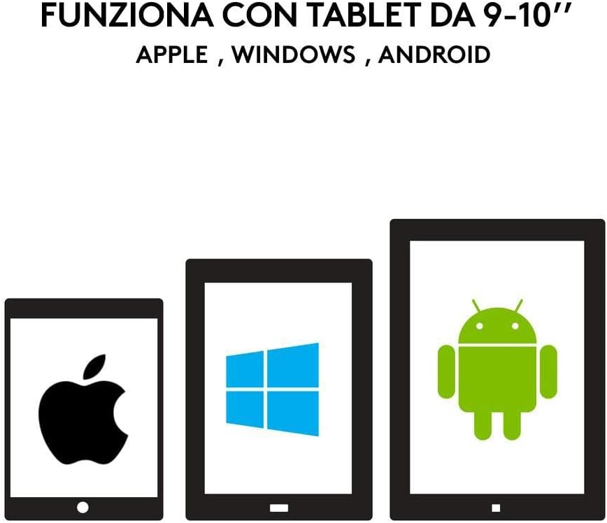 Logitech Universal Folio cover iPad o Tablet Con Tastiera Bluetooth Wireless, Apple, ‎Android, Windows da 9-10 pollici, Facile Configurazione, Durata Batteria 2 anni,Layout ‎Italiano QWERTY - Nero