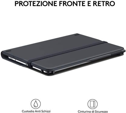 Logitech Universal Folio cover iPad o Tablet Con Tastiera Bluetooth Wireless, Apple, ‎Android, Windows da 9-10 pollici, Facile Configurazione, Durata Batteria 2 anni,Layout ‎Italiano QWERTY - Nero
