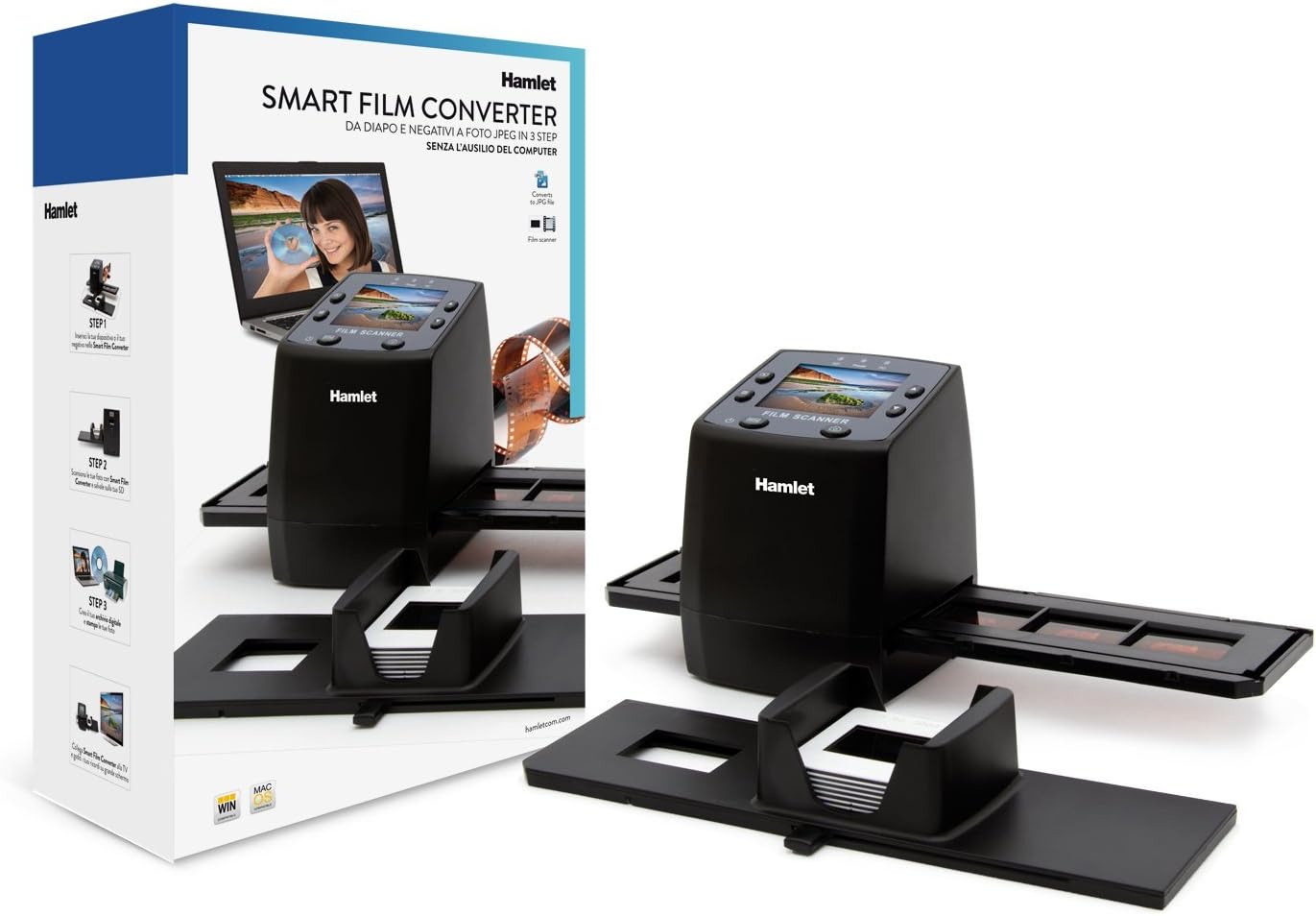 Hamlet XDVDIAPO scanner - scanners (Film/slide, USB 2.0, DC, 2592 x 1680 DPI, CMOS, Black) DIAPOSITIVE-NEGATIVI