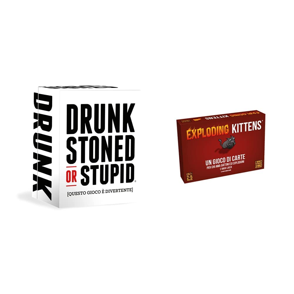 Asmodee Italia Drunk, Stoned or Stupid, Gioco di Carte, Vietato ai Minori di anni 18, Edizione in Italiano, 8416 & Exploding Kittens, Gioco di Carte, Edizione in Italiano, 8540
