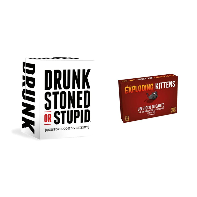 Asmodee Italia Drunk, Stoned or Stupid, Gioco di Carte, Vietato ai Minori di anni 18, Edizione in Italiano, 8416 & Exploding Kittens, Gioco di Carte, Edizione in Italiano, 8540