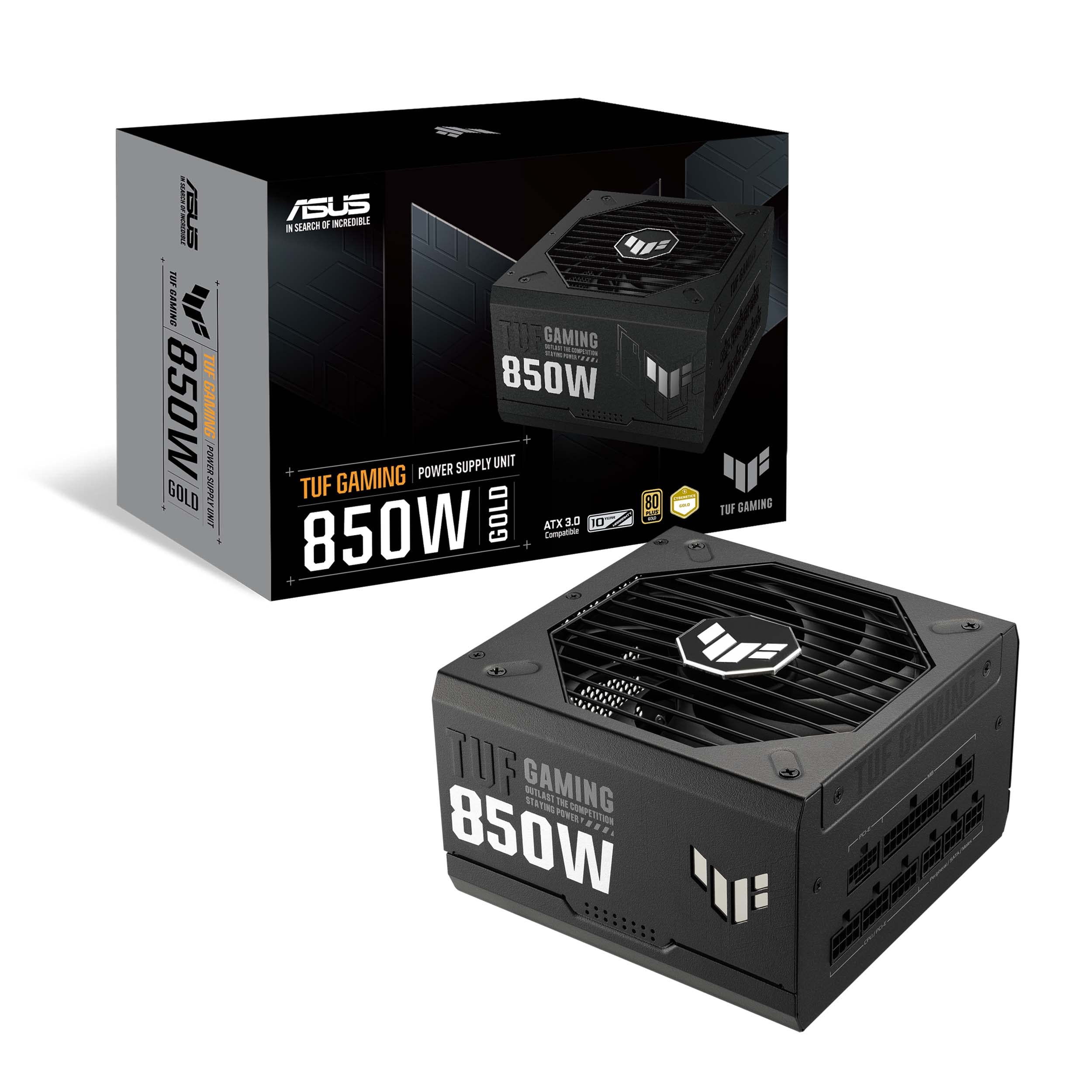 TUF Gaming 850W Gold (850 Watt, ATX 3.0 Compatible, Fully Modular Power Supply, 80+ Gold, Military-grade Components, Dual Ball Bearing, Axial-tech Fan, PCB Coating, 10 Year Warranty) TUF GAMING ATX 3.0 850W BLACK