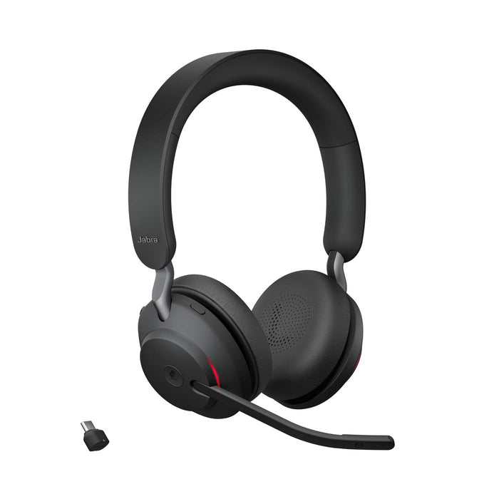 Jabra Evolve2 65 Wireless PC Headset – Noise Cancelling Microsoft Teams Certified Stereo Headphones With Long-Lasting Battery – USB-C Bluetooth Adapter –