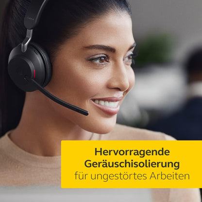 Jabra Evolve2 65 Wireless PC Headset – Noise Cancelling Microsoft Teams Certified Stereo Headphones With Long-Lasting Battery – USB-C Bluetooth Adapter –