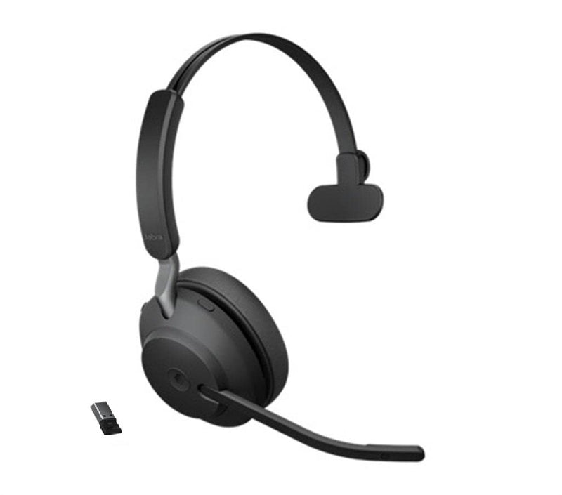 Jabra Evolve2 65 Wireless PC Headset – Noise Cancelling Microsoft Teams Certified Mono Headphones With Long-Lasting Battery – USB-A Bluetooth Adapter –