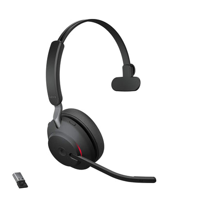 Jabra Evolve2 65 Wireless PC Headset – Noise Cancelling Microsoft Teams Certified Mono Headphones With Long-Lasting Battery – USB-A Bluetooth Adapter –