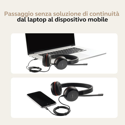 Jabra Evolve 30 II Microsoft Teams Certified USB-C Stereo Corded Headset with Call Control Unit - Compact Mini USB (Black