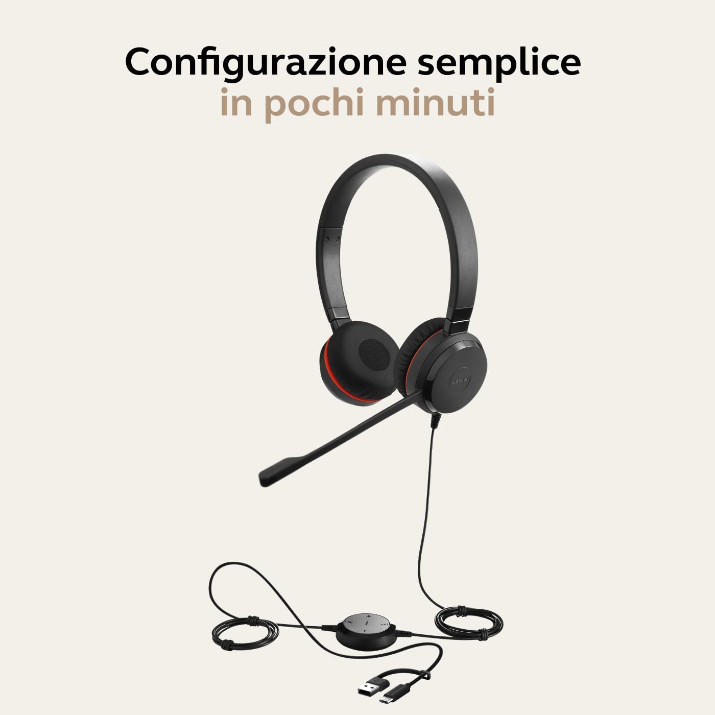 Jabra Evolve 30 II Microsoft Teams Certified USB-C Stereo Corded Headset with Call Control Unit - Compact Mini USB (Black