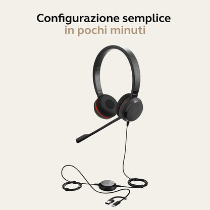 Jabra Evolve 30 II Microsoft Teams Certified USB-C Stereo Corded Headset with Call Control Unit - Compact Mini USB (Black