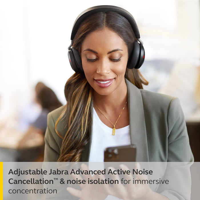 Jabra Evolve2 75 Wireless PC Headset with 8-Microphone Technology - Dual Foam Stereo Headphones with Advanced Active Noise Cancellation, USB-A Bluetooth Adapter and MS Teams-compatibility