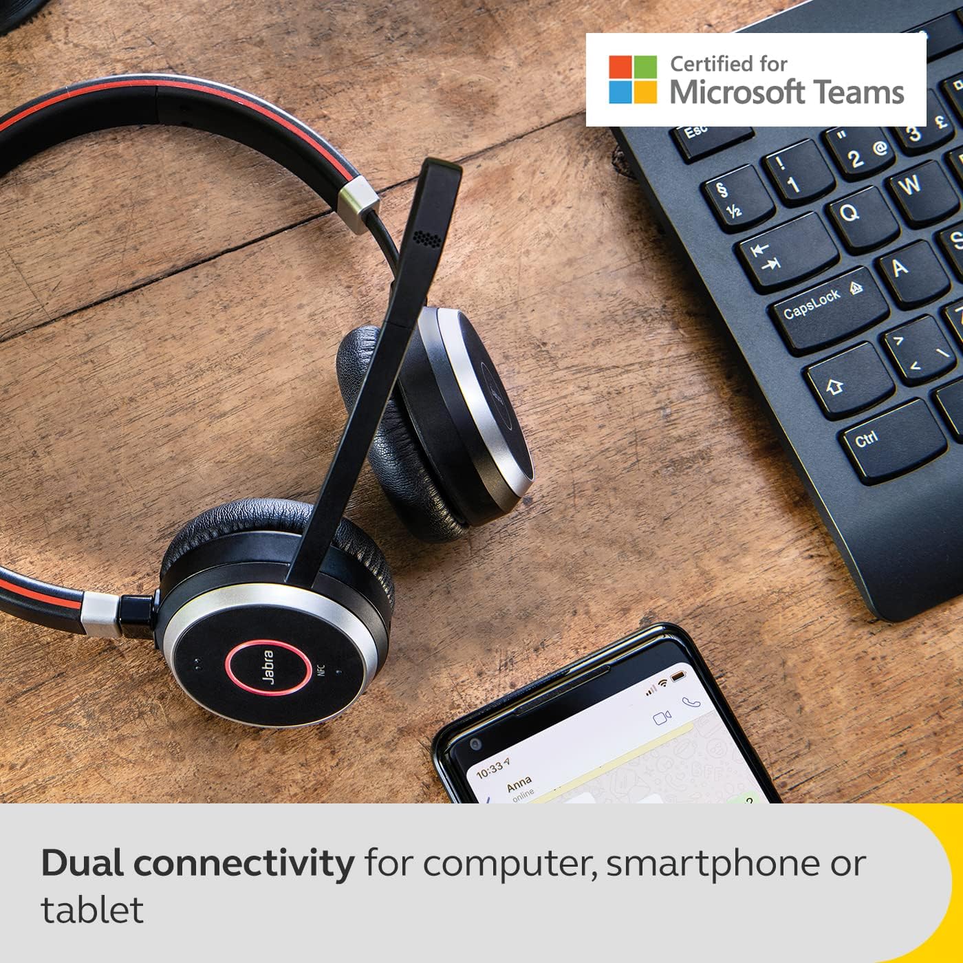 Jabra Evolve 65 SE Wireless Stereo Headphones - Bluetooth, Noise-Canceling Microphone, Long Battery Life, Dual Connectivity, MS Teams Certified, Supports Other Platforms