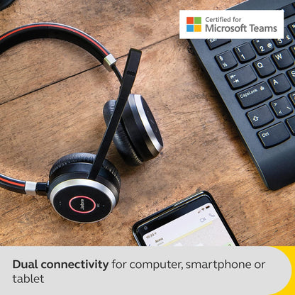 Jabra Evolve 65 SE Wireless Stereo Headphones - Bluetooth, Noise-Canceling Microphone, Long Battery Life, Dual Connectivity, MS Teams Certified, Supports Other Platforms