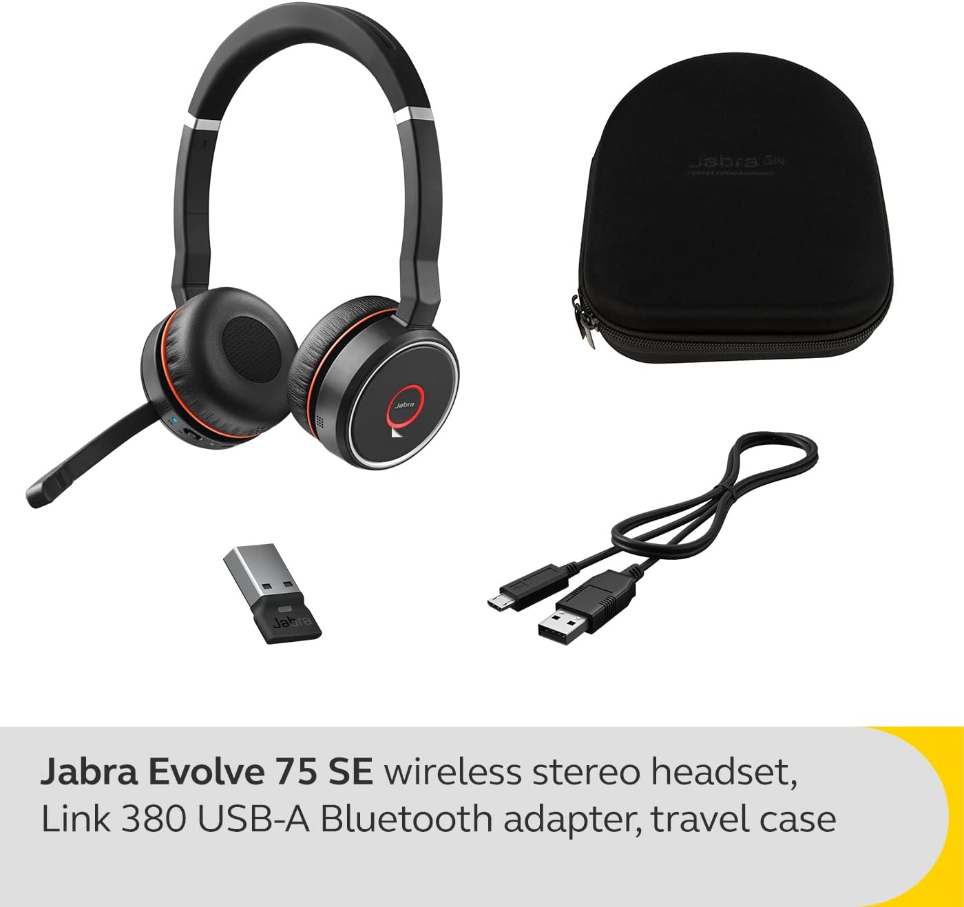 Jabra Evolve 75 SE Wireless Stereo Headset - Bluetooth Headset with Noise-Cancelling Mic & Active Noise Cancellation - MS Teams Certified, works with all other platforms - Black Evolve 75 SE Headset only Microsoft