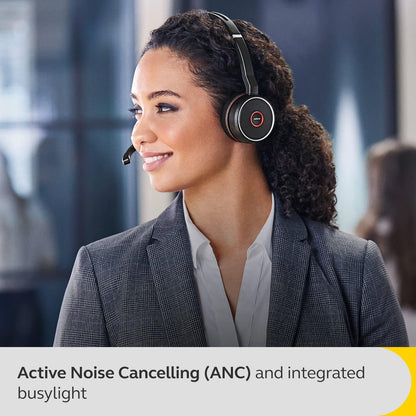 Jabra Evolve 75 SE Wireless Stereo Headset - Bluetooth Headset with Noise-Cancelling Mic & Active Noise Cancellation - MS Teams Certified, works with all other platforms - Black Evolve 75 SE Headset only Microsoft
