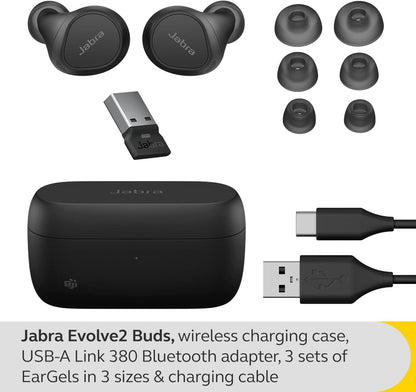 Jabra Evolve2 Buds True Wireless In-Ear Bluetooth Earbuds, Active Noise Cancellation (ANC) and 4-mic MultiSensor Voice Technology - Microsoft Teams Certified, works with all other meeting apps - Black