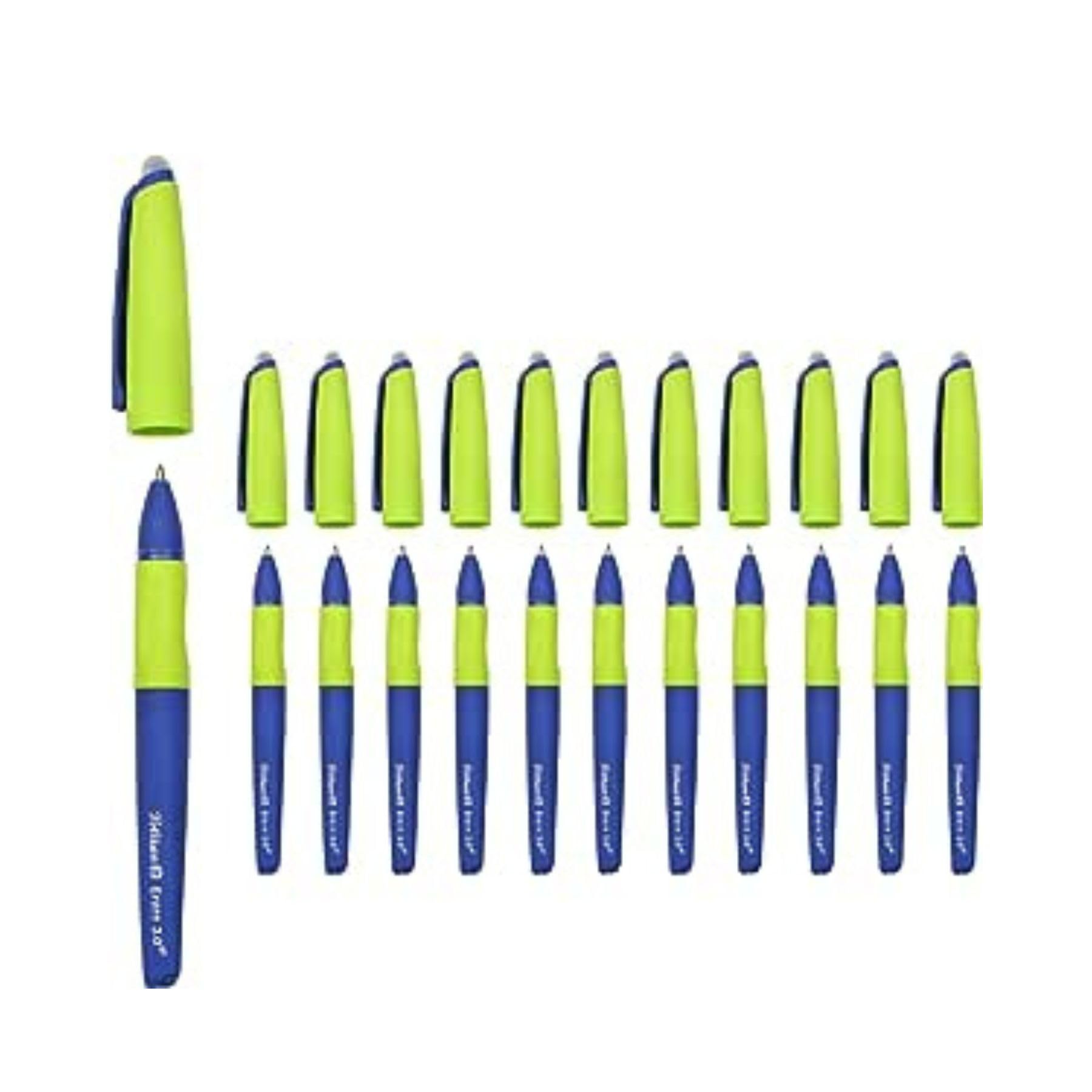 Pelikan Erase 2.0 Stylo Roller Effacable Ergonomique Encre Bleue, pour Droitier et Gaucher, École, Recharge Bleu Inclus, Rechargeable, 12 Pièces