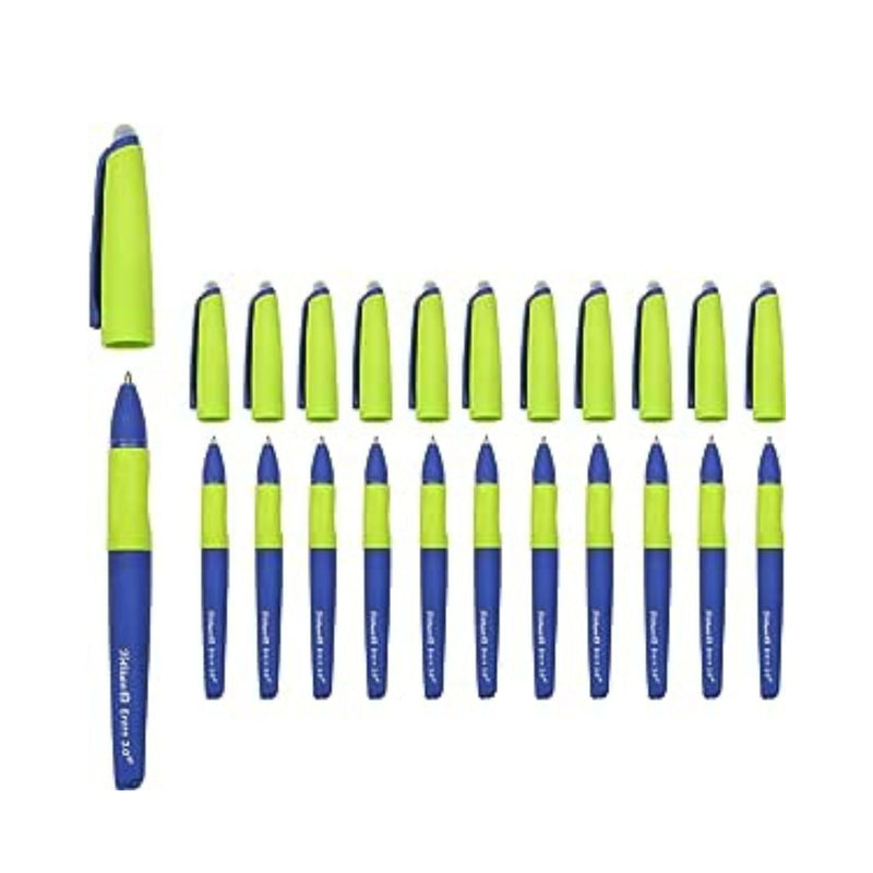 Pelikan Erase 2.0 Stylo Roller Effacable Ergonomique Encre Bleue, pour Droitier et Gaucher, École, Recharge Bleu Inclus, Rechargeable, 12 Pièces