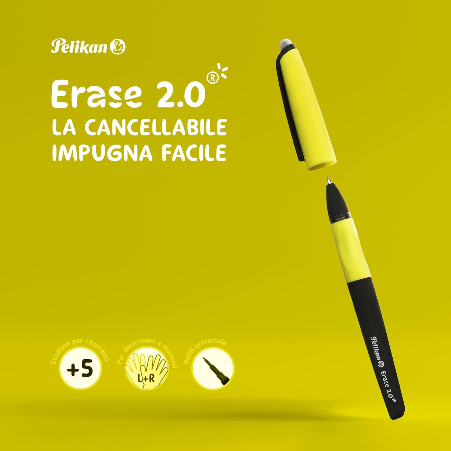 Pelikan Erase 2.0, Penna Cancellabile Ergonomica Roller, Inchiostro Nero, Set Penne per Destrimani e Mancini, Penne Cancellabili per la Scuola, Refill Nero Incluso, Ricaricabile, 12 Pezzi