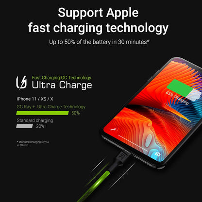 GC Ray LED | 2m Lightning Cable Nylon Cargador para Apple iPhone 13 12 11 SE Pro/Max | iPhone X XR XS Max | iPhone 8 7 Plus | iPhone 6 6S 5 5C 5S Plus | iPad Air/Pro/Mini | iPod Touch