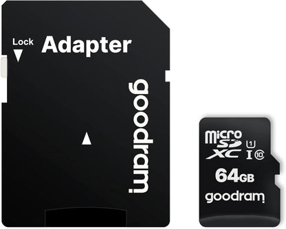 goodram 64GB M1AA Micro Card High Speed Class 10 Memory Card with Adapter and UHS-I Interface Read Speed up to 100MB/s Write Speed from 10MB/s 64GB