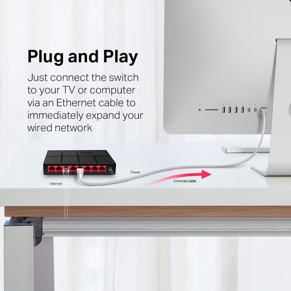 TP-Link Mercusys MS108G Switch Ethernet 8 Porte Gigabit, Sdoppiatore Ethernet, Switch Gigabit per la Casa e l'Ufficio, Plug e Play, Montaggio Desktop, Contenitore di Plastica