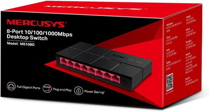 TP-Link Mercusys MS108G Switch Ethernet 8 Porte Gigabit, Sdoppiatore Ethernet, Switch Gigabit per la Casa e l'Ufficio, Plug e Play, Montaggio Desktop, Contenitore di Plastica