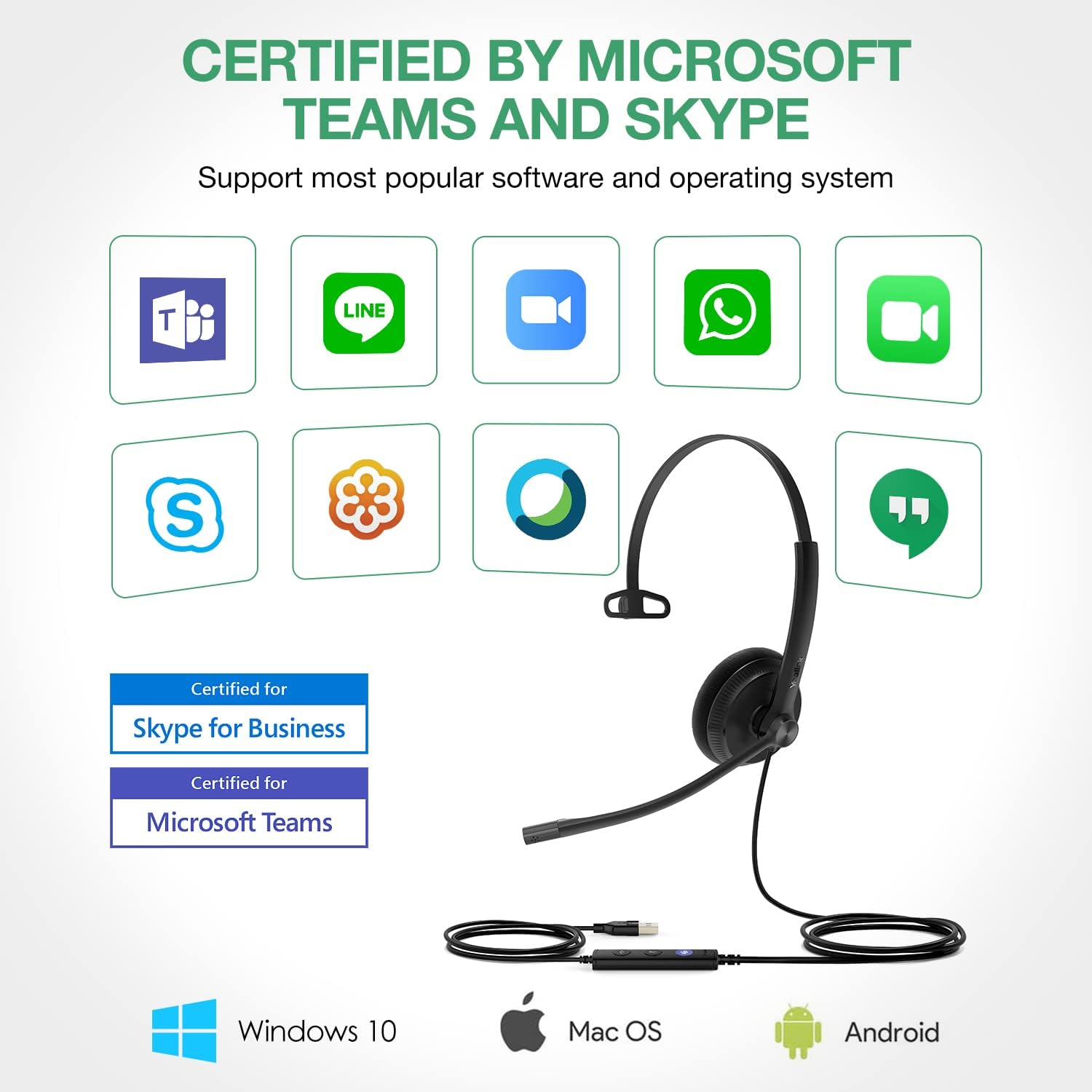 Yealink UH34 USB Headset with Noise Cancelling Mic, Work Headset for PC, Teams Certified Headphones for VoIP Phone Softphone, In Line Control