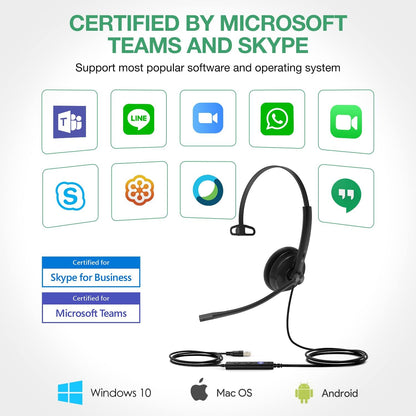 Yealink UH34 USB Headset with Noise Cancelling Mic, Work Headset for PC, Teams Certified Headphones for VoIP Phone Softphone, In Line Control
