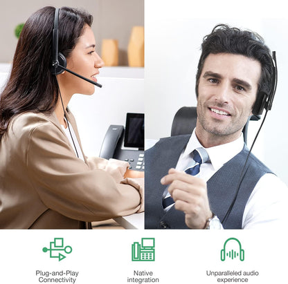 Yealink UH34 USB Headset with Noise Cancelling Mic, Work Headset for PC, Teams Certified Headphones for VoIP Phone Softphone, In Line Control